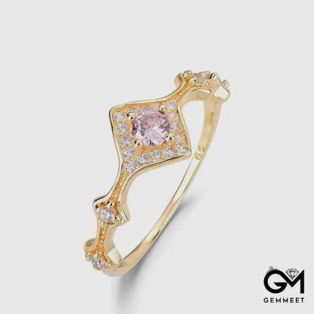 French Rose Pink Tourmaline Zircon Ring